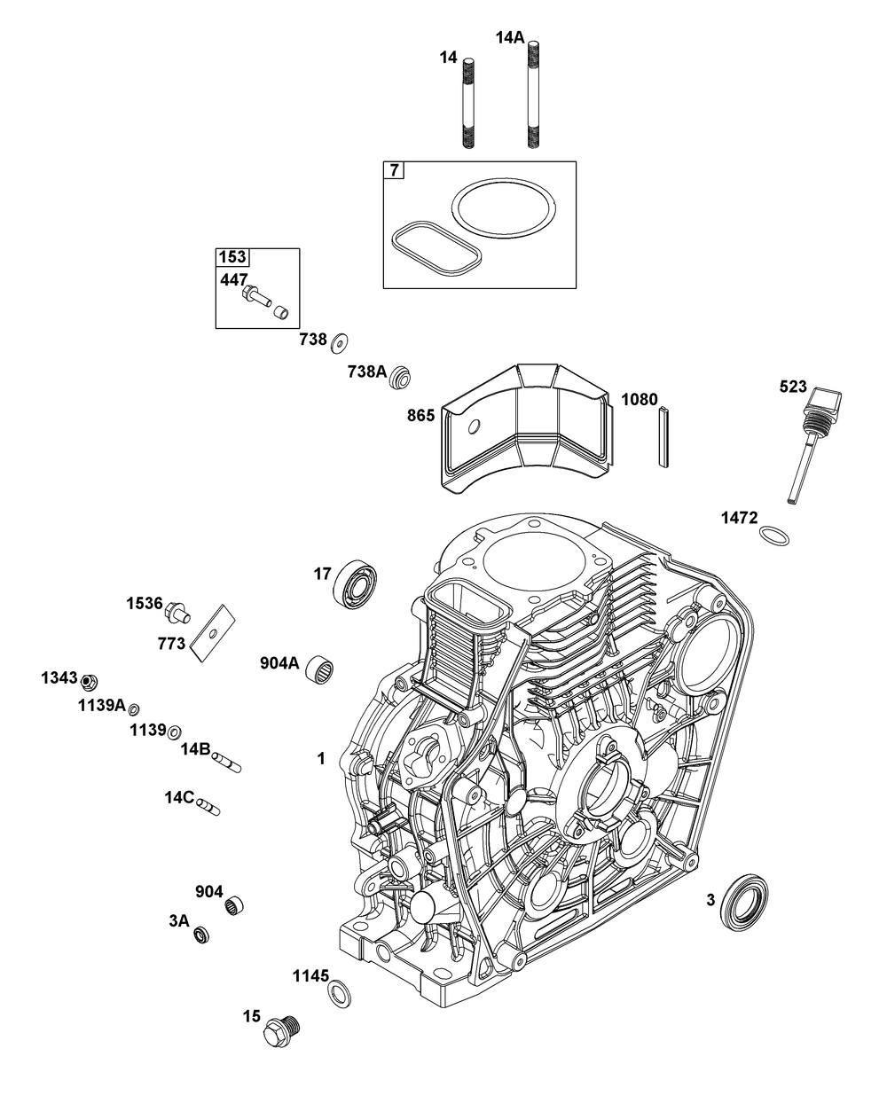 Cylinder Group Diagram and Parts List for 261D05-0002-01 200000 - 399999 Briggs and Stratton Engine